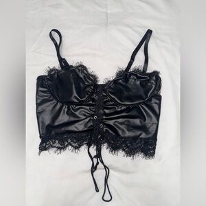 Black Lace Trim Satin Top